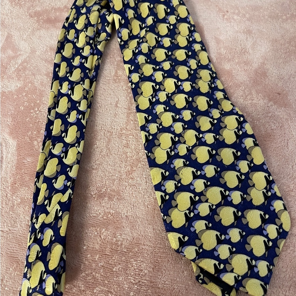 Navy and Yellow Patterned Men's Tie - Picture 3 of 7